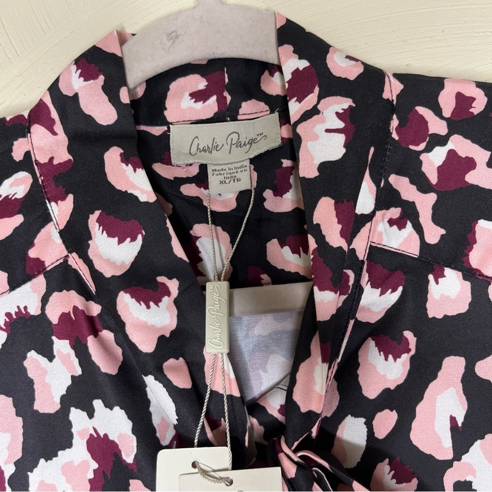 Charlie Paige Pink and Black Animal Print Blouse - Picture 3 of 11